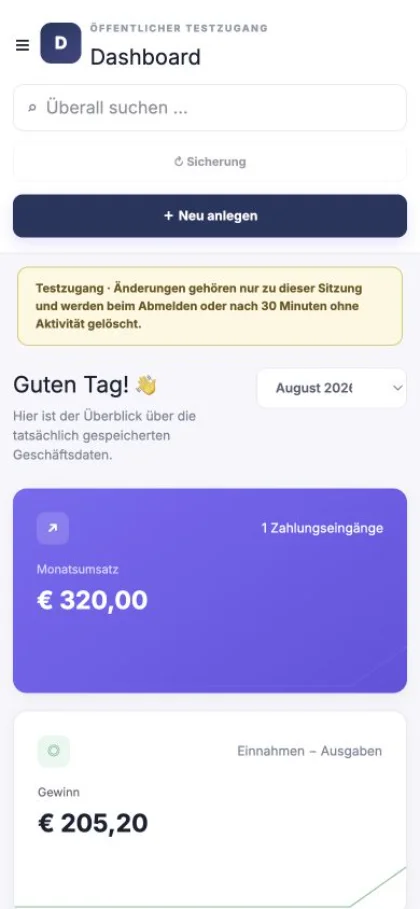 Dashboard von GUGL SmartWork am Smartphone