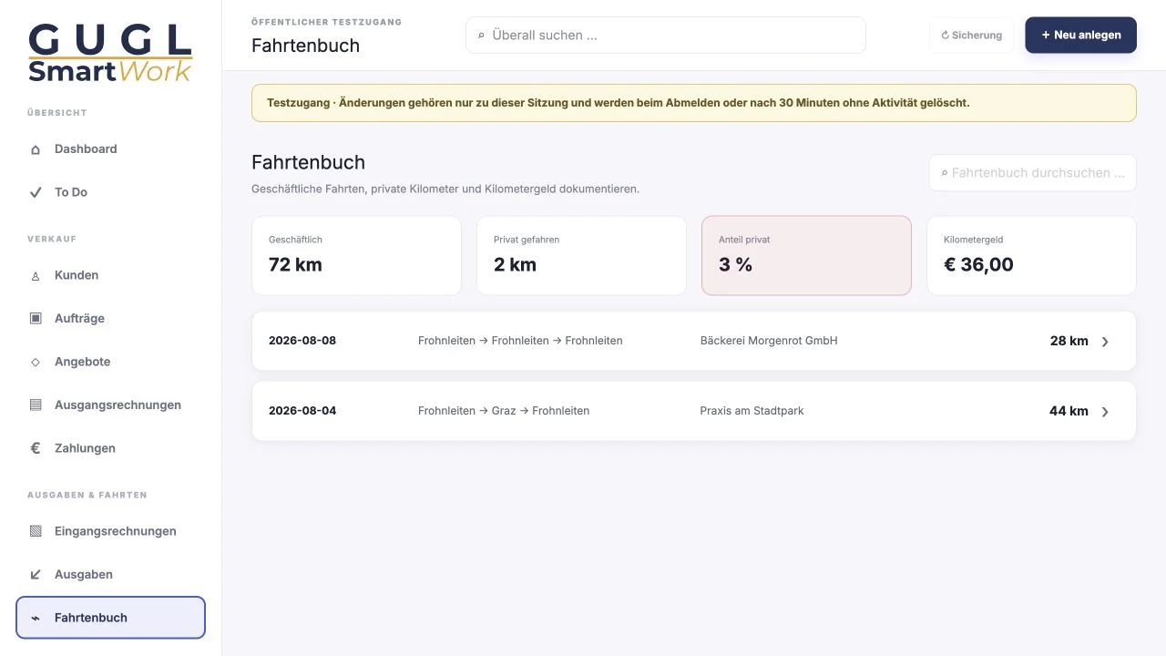 Fahrtenbuch in GUGL SmartWork