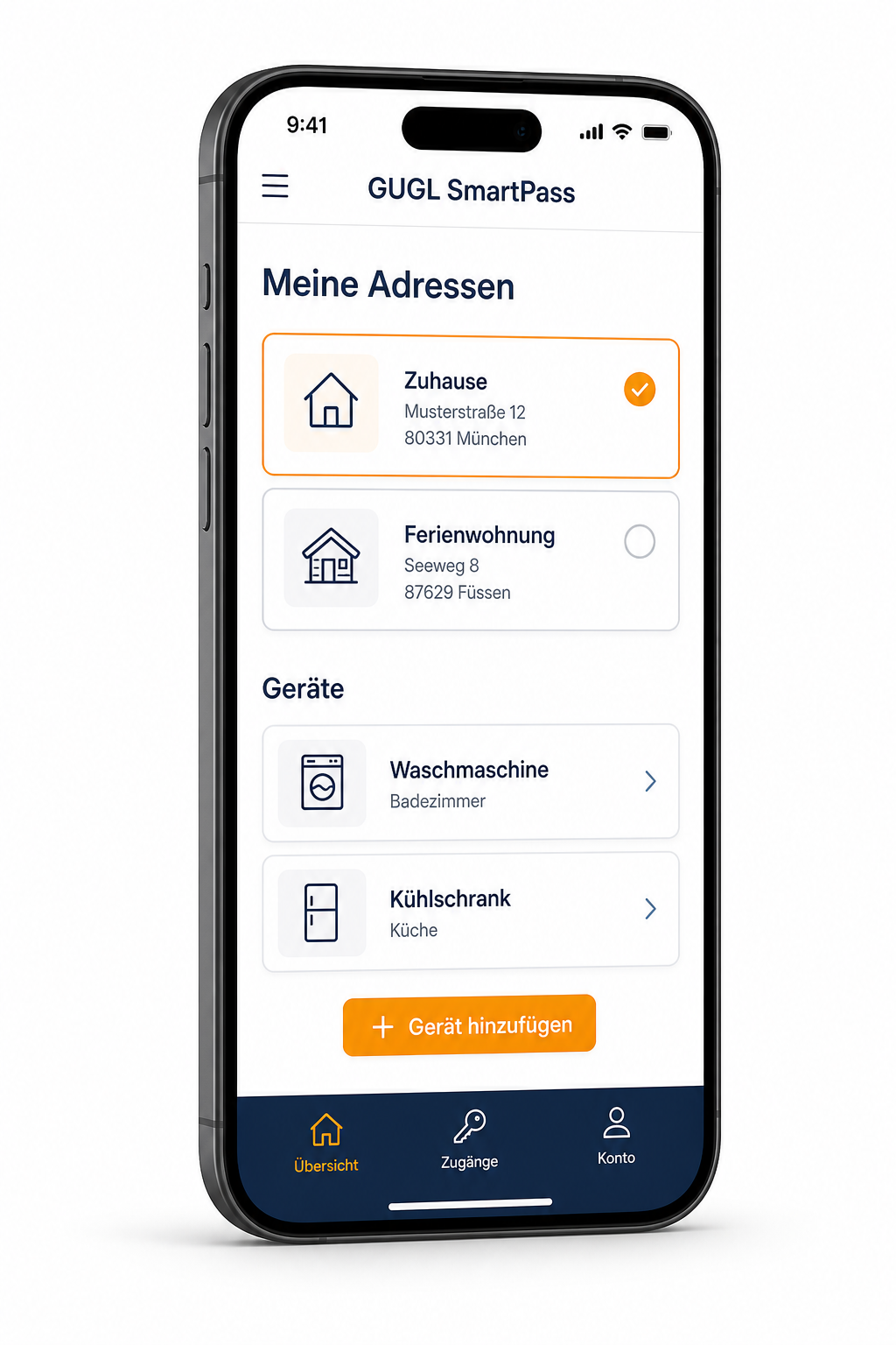Adressauswahl in SmartPass auf einem Smartphone